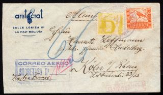 Bolivia 1937 Airmail Cover W/stamps From La Paz To Germany Via France