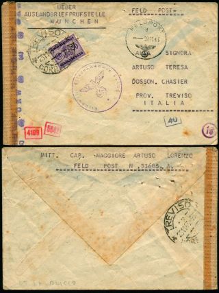 C295 Germany Taxed Censored Fieldpost Cover Munchen Treviso 1943