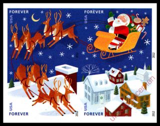 4712 - 15c Santa And Sleigh Christmas Imperf Block Of 4 Fr Press Sheet No Die Cuts