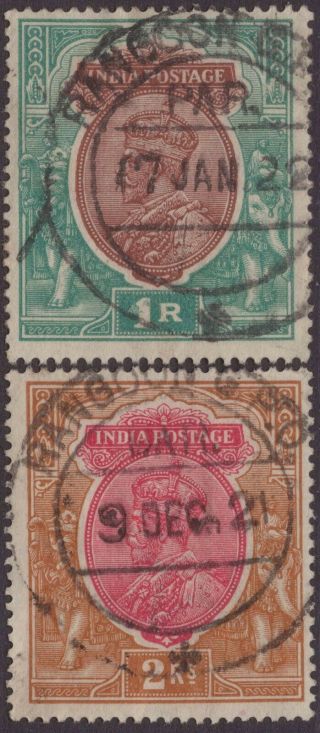 India Abroad Burma Geov 1913 Sg186a 1r Sg187 2r Rangoon Vfu