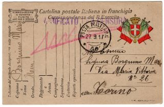 Italy Italia 1917 World War 1 - Military Post Posta Militare 50 Censura Censor