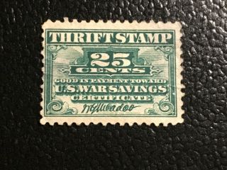 Ws1 - 1917 25c Deep Green Thrift Stamp U.  S.  War Savings Certificate