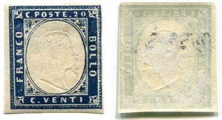 Italy Italia Stati Sardegna Sardinia State 1855 20c Mh Gum Traces Imperf.