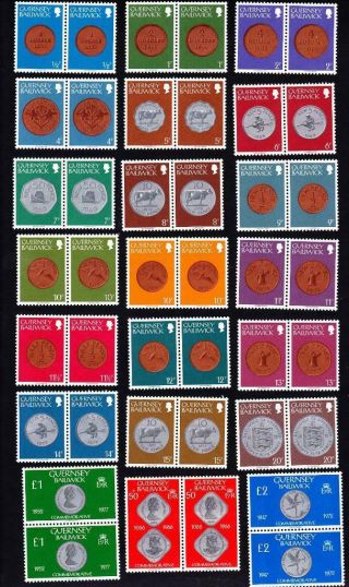 Guernsey Mnh 21 Pairs,  1979 - 81 Coins Of The Bailiwick (no 198b,  203a)