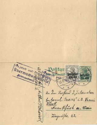 Latvia / German Occup.  Ob.  Ost 1917,  5 Pf.  Stationery With Reply Goldingen