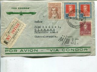 Argentina Condor Reg Air Mail Cover To Czechoslovakia 1938