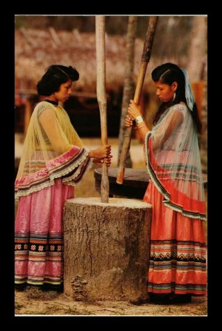 Us Postcard Seminole Indian Women Grinding Corn Native Style