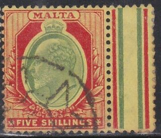 41 Malta King Edward Vii 5 Shilling,  Gutter Snipe,  Fancy Cancel,  Gorgeous