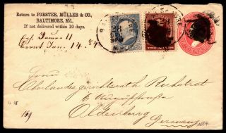1884 Cover To Germany - Postal Stationary With 1 & 2 Cent Banknotes