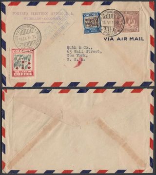 Colombia 1935 - Airmail Cover To York - Usa - Theme: Coffee.  (8g - 34849) Mv - 5738