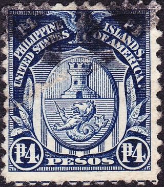 Philippines - 1917 - 4 Pesos Blue Arms Of The City Of Manila Issue 302 F - Vf