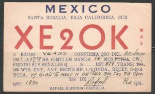 (jc) 1951 Mexico Santa Rosalia Xe2ok Amateur Radio Card To Ve4ns Winnipeg (me54)