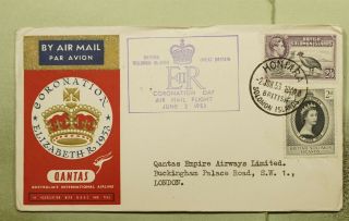 Dr Who 1953 British Solomon Islands First Flight Qantas Coronation To Gb E55603