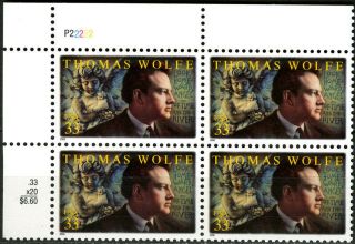 Sc 3444 - 33¢ - 2000 Thomas Wolfe - Plate Block Of 4