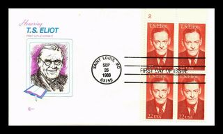 Dr Jim Stamps Us T S Eliot First Day Cachet Cover Craft Plate Block