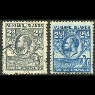 Falkland Islands 1929 - 37 2d Grey 2.  5d Blue.  Sg 118 - 119.  (wd529)