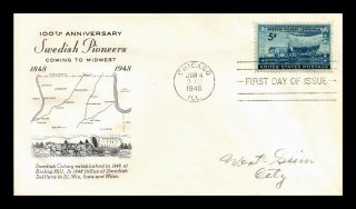 Dr Jim Stamps Us Swedish Pioneer Centennial Fdc Cover Scott 958 Grimsland