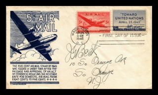 Us Cover Air Mail 5c Fdc Combo Pair Scott C32 Anderson Cachet