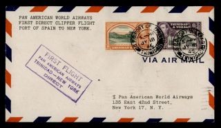Dr Who 1946 Trinidad And Tobago To Ny First Flight Pan Am Air Mail C128090
