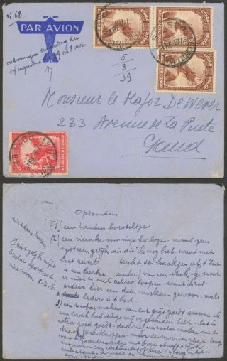 Belgian Congo 1939 - Air Mail Cover To Ghent Belgium D236