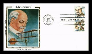 Us Cover Octave Chanute Aviation Pioneer Air Mail Fdc Setenant Colorano Silk