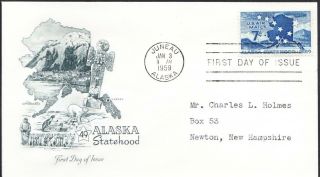 Alaska Statehood Airmail Stamp C53 Juneau Alaska Artmaster Fdc First Day Cover