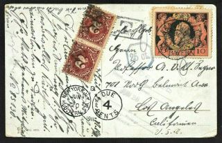 Germany Bavaria Picture Postcard,  Us Postage Due Stamps Pair,  Cover 1911