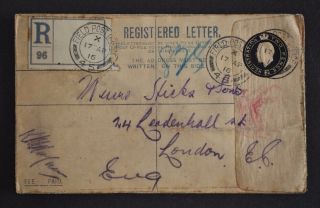 World War I,  Registered Letter To London,  Field Post Office 45,  Dated 17 Ap 16.