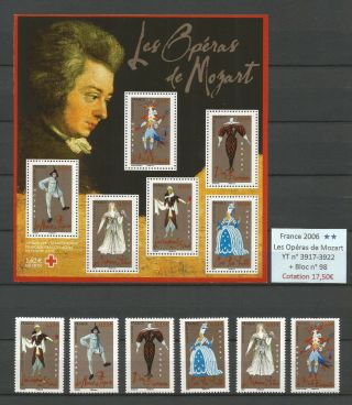 France 2006.  The Operas Of Mozart.  Mnh N° Yt 3917 - 22,  S.  Sheet N° 98.  17,  30€