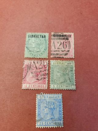 1886 Gibraltar Qv Postage Sc.  1,  2,  29,  30&32 (5)