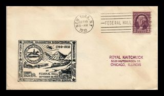 Dr Jim Stamps Us George Washington Bicentennial Federal Hall Cancel Cover 1932