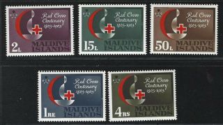 1963 Maldive Islands Scott 124 - 28 (sg 125 - 29) - Red Cross Centenary Set - Mnh