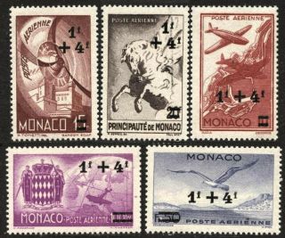 [mocb01] Monaco 1945 Airmail Stamps Surcharged With Valies Mnh