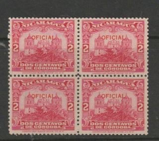 A BLOCK OF 4 STAMPS FROM NICARAGUA OVERPRINTED OFFICIALS 1910, . 2