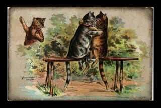 Dr Jim Stamps Us Kissing Cats Artist Signed Comic Postcard 1908