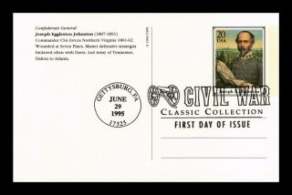 Dr Jim Stamps Us General Joseph Johnston Civil War First Day Postal Card