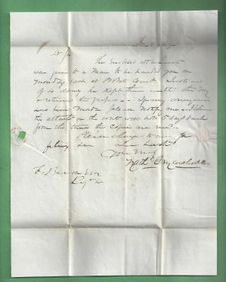 1849 Stampless Cover Folded Letter York Me To Francis Alfred Me Paid 10 Cents