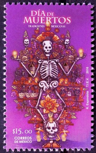 Mexico 2016 Day Death Food Skull Skeleton Candles Party Flowers Tequila Love Mnh