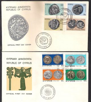 1972 And 1977 Silver And Gold Ancient Coins Cyprus 2 Complete Sets Fdc 