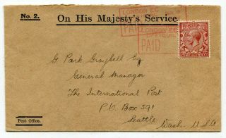Uk Gb - London - George V 1924 Official Paid - Ohms Cover To Seattle Wa Usa -