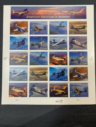 American Advances In Aviation Stamp Sheet Of 20 37c Stamps Usps Valid Postage