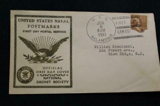 Naval Cover 1941 Ship Cancel 1st Day Postal Service Uss Salamonie (ao - 26) (6694)