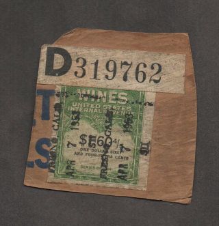 Us Re196 Wine Stamp,  Tied On Piece With Serial Number & Cancel Fresno,  Ca 1953
