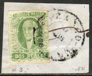 Mexico 3,  2reale.  On Small Piece.  Vf.  (179 - 77)