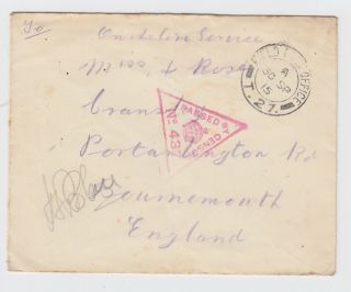 Ww1 Cover To Bournemouth On Active Service Fpo T27 Sep 15 Ypres 27th Division