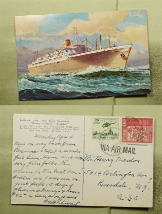 Dr Who 1956 Haiti Paquebot Ss Cristobal Ship Postcard To Usa E69824