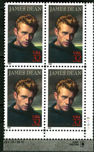 Sc 3082 - 1996 32¢ James Dean - Nh Plate Block Of 4