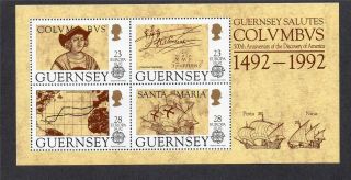 Guernsey Mnh 1992 Ms560 500th Anv Of Discovery Of America By Columbus