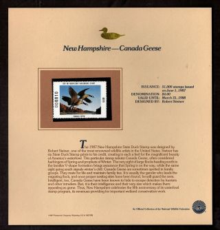 Canada Goose: Hampshire State Duck Stamp 1987 On Fleetwood Page,  Nh