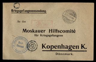 Dr Who 1917 Germany Pow Frank Bischofswerda To Denmark Wwi Censored E48024